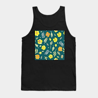 Yellow country floral on deep teal watercolour Tank Top